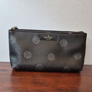 Kate Spade Black and Silver Polka Dot Cosmetic Bag
